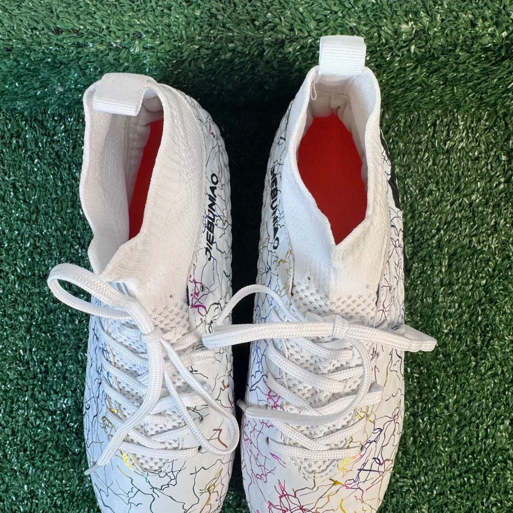 Jiebuniao Kids Soccer Cleats‎ White Rainbow Lightning High Top Athletic Shoes